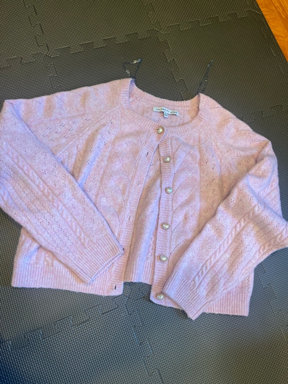 Celebrity Pink Pastel Pink Cable Knit Cropped Cardigan